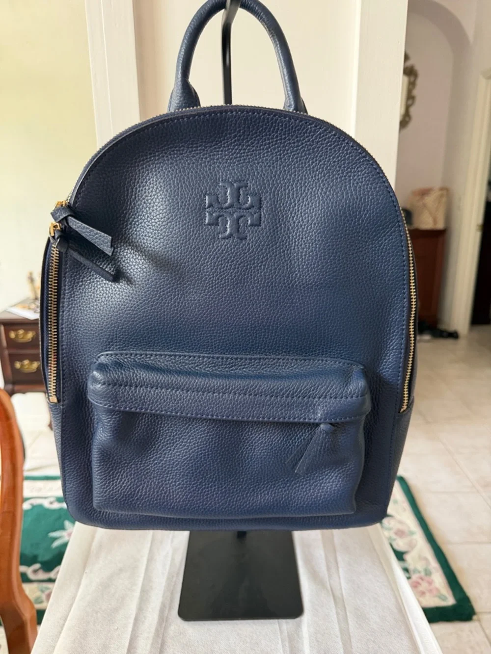 EUC Tory Burch Navy Thea Pebbled Leather Backpack